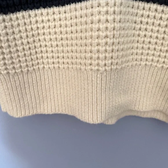 Madewell Antique Cream Striped Waffle-Knit Henley Sweater Size M Relaxed Fit - Picture 10 of 16